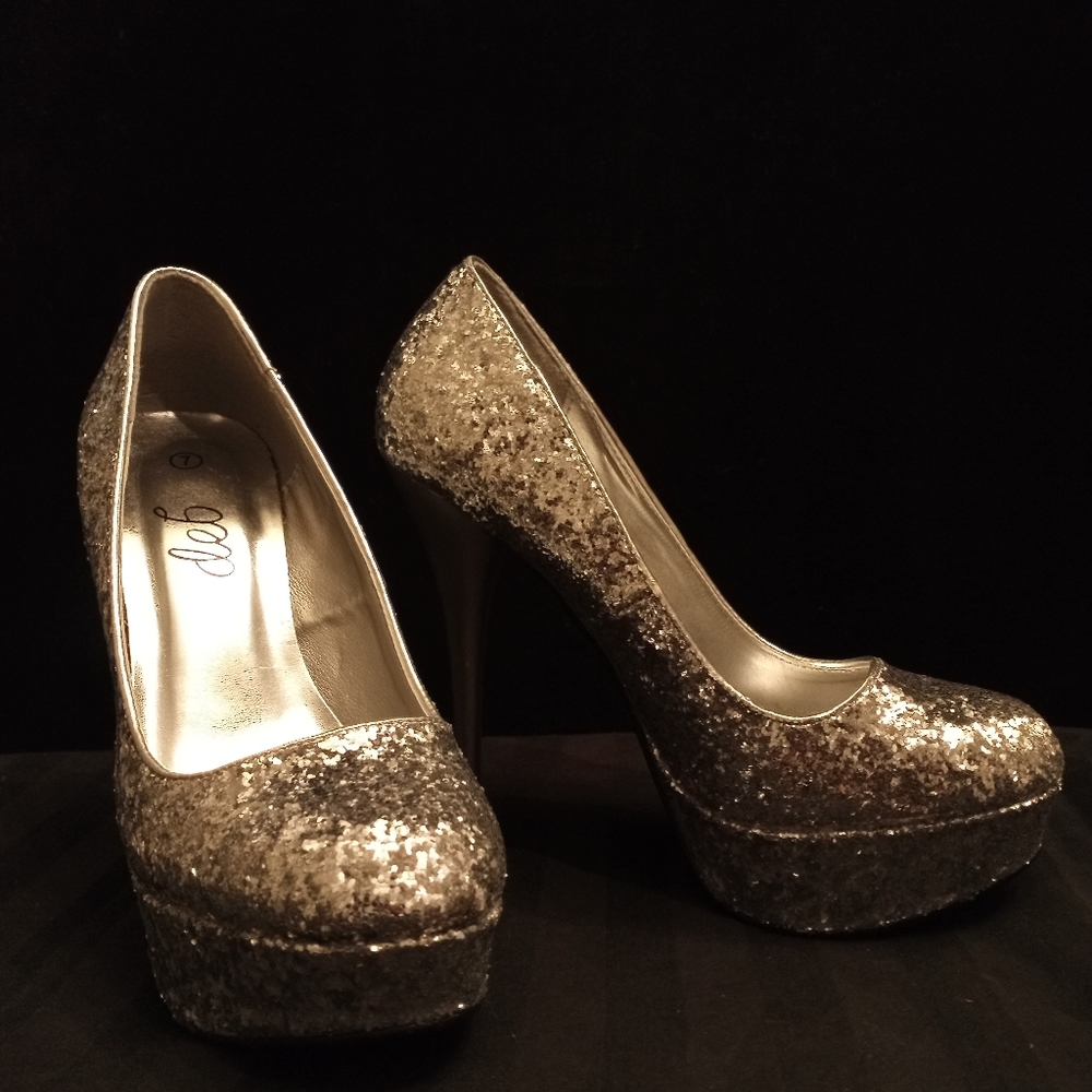 Silver glitter heels